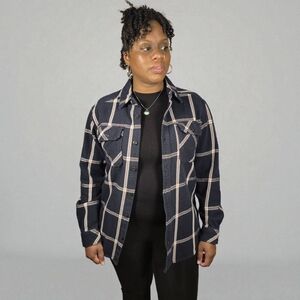 Pacific Trail Heavyweight Flannel Shacket Navy Plaid M SUPER SOFT Men to Women